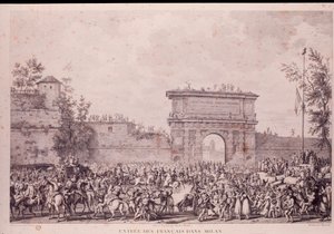 Triumfální vjezd francouzských vojsk pod vedením Napoleona Bonaparta do Milána, 15. května. od French School
