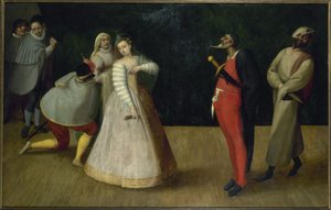 Skupina italských komediantů (Gelosi), kolem roku 1580 (olej) od French School