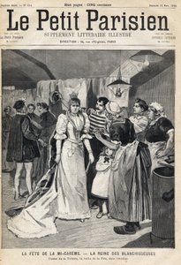 Vyzkoušejte toaletu v dílně v předvečer Mi Careme Fete (Mi-Careme): královny bělidel. Jeden z novin „Le Petit Parisien““ dne 12/03/1893 (rytina) od French School