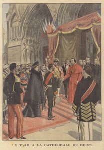 Car Nicholas II Ruska v katedrále v Remeši během jeho návštěvy ve Francii (barevné lito) od French School