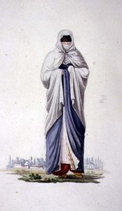 Turecká žena ze Smirny, pravděpodobně Kusinářství, osmanské období, třetí čtvrtina 18. století (akvarel na papíře) od French School