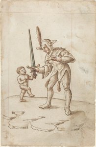 Odvrať ostrý meč [fol. 44 recto], asi 1512-1515 (pero a hnědý inkoust s akvarelem na křídovém papíře) od French School