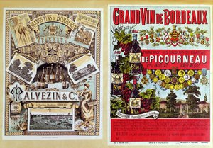 Dvě reklamy pro distributory Malevezin and Company a vinici Chateau de Picourneau, z regionu Bordeaux, konec 19. století od French School