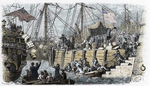 Americká válka za nezávislost: vzpoura amerických osadníků (původu z Velké Británie) proti daním uvaleným anglickým parlamentem na čaj a další potraviny. Převléknou se za indiány a po vstupu do com hodí náklad čaje do moře od French School