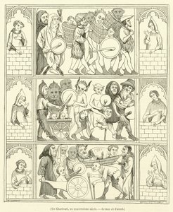 Un Charivari, au quatorzieme siecle, Roman de Fauvel (rytina) od French School
