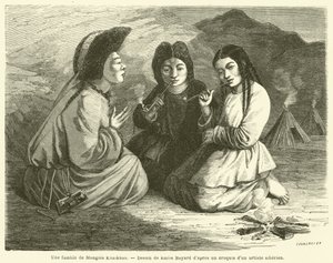 Une famille de Mongols Khalkhas (rytina) od French School