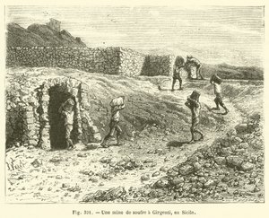 Sirný důl v Girgenti, Sicílie (rytina) od French School