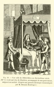 Místnost Hotel-Dieu v osmnáctém století, Mgr ci-devant vévoda z Chartres, doprovázený svým guvernérem, krvácející pacient, Po rytině času, kterou sdělil M Romain Boulenger (angl. od French School