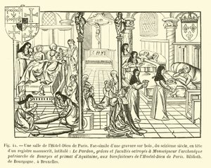 Pokoj v hotelu-Dieu v Paříži od French School