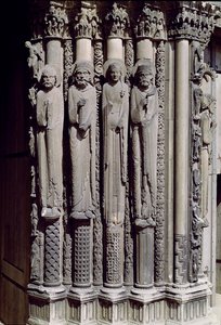 Neznámá postava, král Šalamoun, královna ze Sáby a král David, figurky džbánů z Royal Portal, 1140-55 od French School