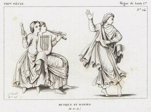 VIII století, vláda Ludvíka I., Hudba a tance (rytina) od French School