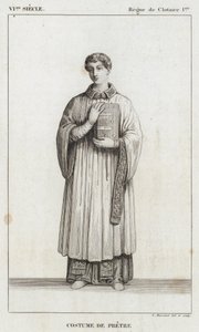 VI Century, Reign of Clotaire I, Kostým kněze (rytina) od French School