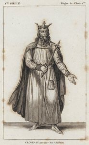V. století, vláda Clovise I., Clovis I., první křesťanský král (rytina) od French School
