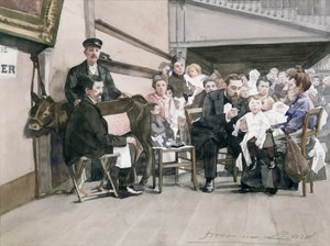 Očkování kojenců v Institut de la Vaccine, Paříž, cca 1900 (wc na papíře) od French School