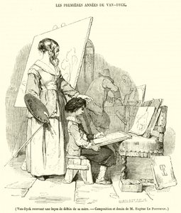 Van-Dyck dostává lekci kreslení od své matky (rytina) od French School