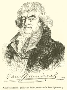 Van Spaendonck, malíř květin a faksimile jeho podpisu (rytina) od French School