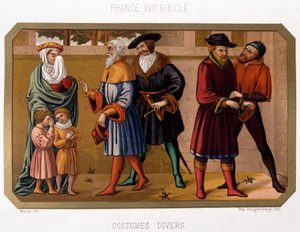 Různé kroje buržoazie v 16. století - chromo. 19. století na základě dobové listiny od French School