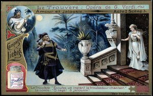 Verdiho Trouvère: akt I sc. 3 - Liebigova chromolitografie, kolem roku 1900 od French School