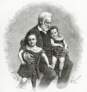 Victor Hugo a jeho vnuci, 19. století (č. rytina) od French School