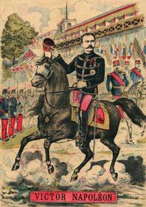 Victor Napoleon (1862-1926) v čele stoupenců bonapartistů, poslední dědic Napoleona I., musel na základě zákona přijatého Třetí republikou v roce 1886 odejít do exilu. Rytina v příloze "Le Figaro" z 30. 3. 1889, Paříž. Sb. Selva. od French School