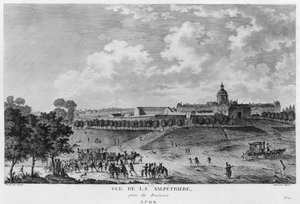 Pohled na Hopital La Salpetriere, transport prostitutek, Paříž, ryl Duparc, podle kresby Savarda, kolem roku 1790 od French School