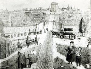 Pohled na hřbitov Pere-Lachaise, počátek 19. století od French School