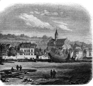 Pohled na Trouville sur Mer (Trouville-sur-Mer) s novým kostelem. Calvados (14). od French School