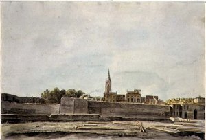 Pohled na panoráma města v jižní Francii, cca 1800 (akvarel na papíře) od French School
