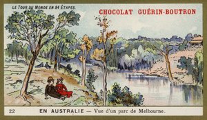 Pohled na park v Melbourne, Austrálie (chromolitho) od French School