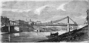 Pohled na most Saint John na řece Tibeře (Tevere) v Itálii, slavnostně otevřen v roce 1863. Tento ocelový most navrhl Alphonse Oudry (1819-1869). Rytina v „“ Le Monde Illustré““ č. 349 z 19. prosince 1863. od French School