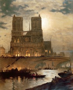 Pohled na západní průčelí katedrály Notre-Dame, Paříž, c.1840 od French School