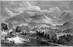 Pohled na město Chambery ze silnice do Aix. Savojsko (73) od French School