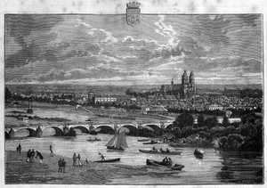 Pohled na město Tours v Indre et Loire. Rytina z roku 1880 v soukromé sbírce „La republique illustree“. od French School