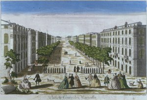 Pohled na nádvoří, Marseille, Francie (barevná rytina) od French School