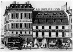 Pohled na exteriér obchodního domu Bon Marché, rue de Sèvres, Paříž, asi 1869 od French School