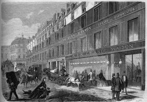 Pohled na fasádu "" La Grande Maison ", oděvní továrny. Paříž od French School
