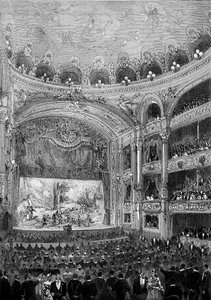 Pohled na divadelní sál Bellecour v Lyonu, postavený Julesem Chatronem (1831-1884) v roce 1879. Rytina v „“ Le Monde Illustré““ č. 1176 z 11. října od French School