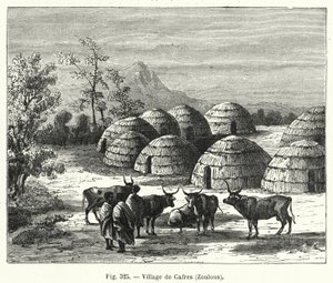 Village of Cafres, Zulus (rytina) od French School