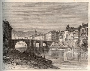 Villeneuve-sur-Lot (Villeneuve sur Lot) - departement Lot-et-Garonne - rytina v „La France illustree: geografie, historie, statistická správa“ od V.-A. Sladově hnědá. 1884 od French School