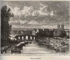 Vitry-le-Francois (Vitry le Francois) departement Marne - rytina v „La France illustree: geografie, historie, statistická správa“ od V.A. Sladově hnědá. 1884 od French School