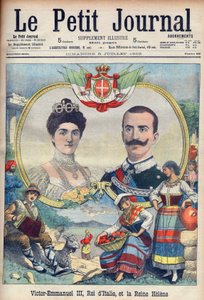 Vittorio Emanuele III di Savoia a Elena di Savoia - král Victor Emmanuel III a královna Elena z Itálie. Viktor Emanuel III., italský král a královna Helene. Ilustrace pro Le petit Journal, 5. července 1903. od French School