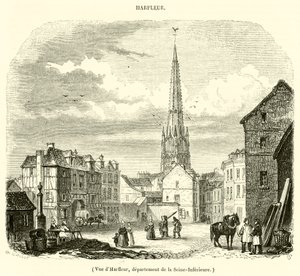 Pohled na Harfleur, oddělení Seine-Inferieure (rytina) od French School