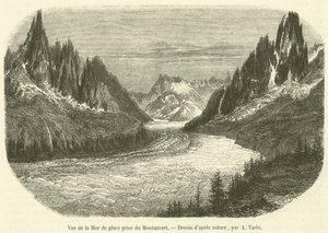 Pohled na Mer de Glace převzatý z Montanvert (rytina) od French School