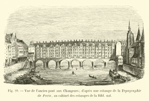 Pohled na starý most Changes; po tisku z Topografie Paříže, v tiskárně Bibl nat od French School