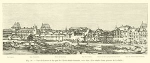 Pohled na Louvre a Quai de lEcole-Saint-Germain, cca 1640, faksimile rytiny z La Belle od French School
