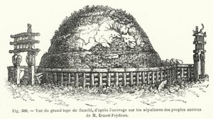 Pohled na velký vrchol v Sanchi z díla Ernesta Feydeaua o pohřebištích starověkých národů (rytina) od French School
