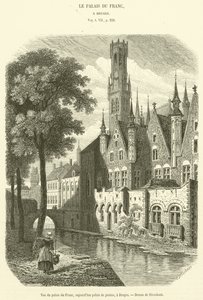 Pohled na Palais du Franc, nyní soudní budova, v Bruggách (rytina) od French School