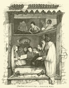 Pohled na maurskou školu v Alžíru (rytina) od French School