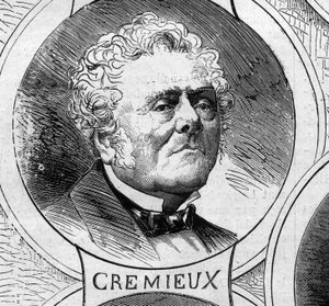 Válka 1870 – Vláda národní obrany: portrét Adolpha Cremieuxe (1796-1880), člena prozatímní vlády z roku 1870. Rytina v „“ Le Monde Illustré““ č. 706 z 22. října od French School