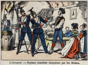 Válka z roku 1870 mezi Francií a Pruskem: Alsaští rolníci ovládli Hulány (Uhlany, Houlanové) obraz Epinalu. od French School